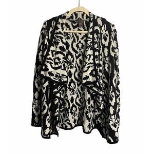 Elliott Lauren Womens Wool Geometric Zebra Print Open Front Drape Cardigan Large